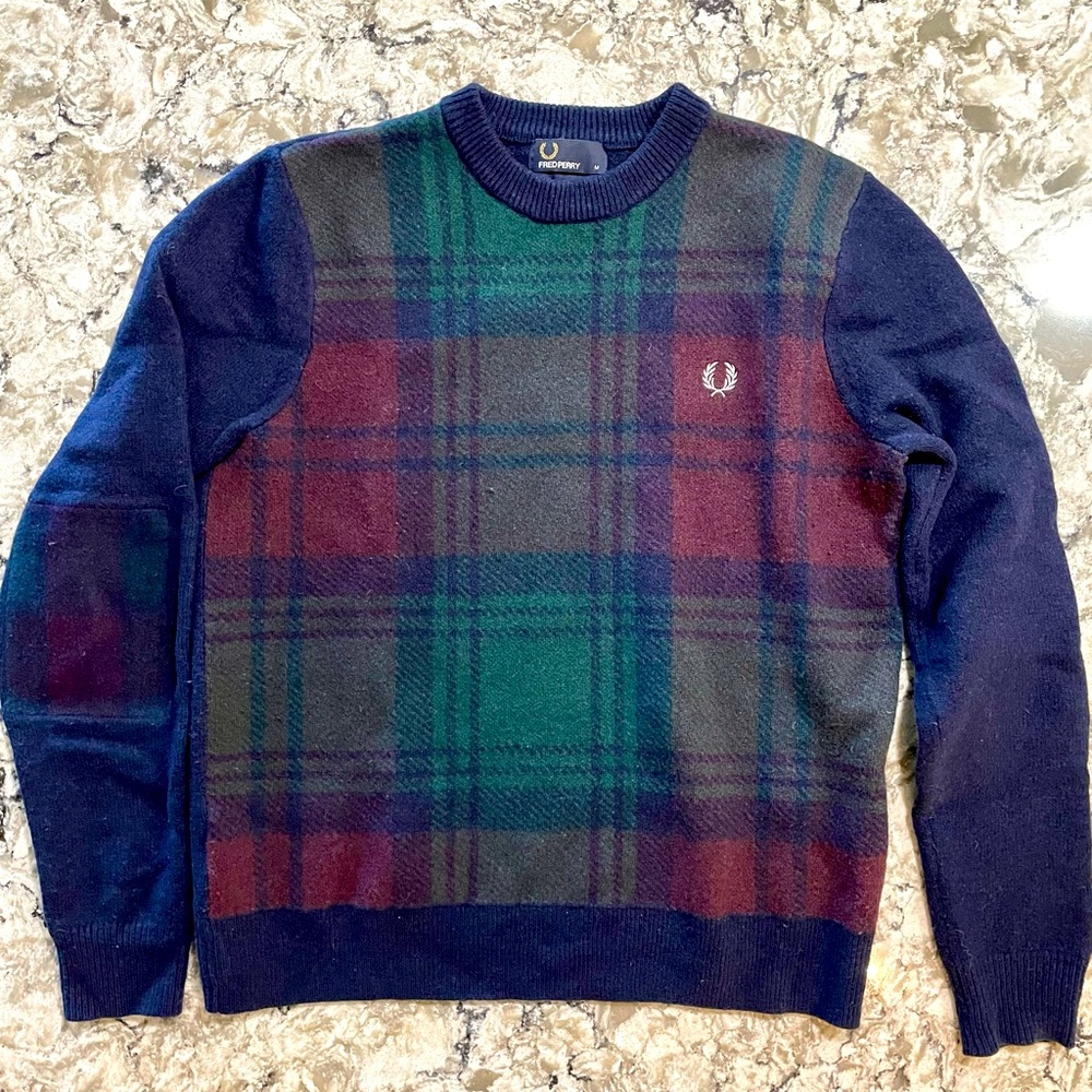 Fred Perry Plaid Elbow Patch Sweater